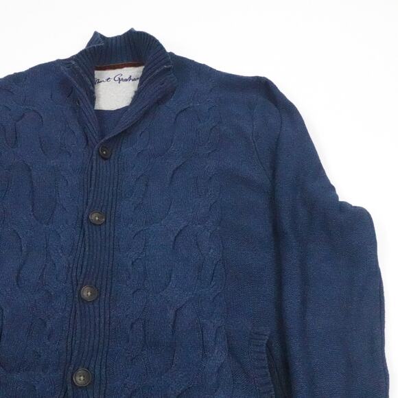 Robert Graham Sweater Mens Large‎ Blue Cable Knit Button Cardigan Fisherman - Picture 8 of 16